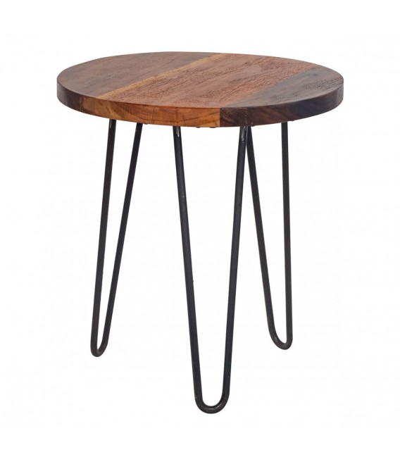 Mesita auxiliar madera acacia nogal con patas en metal negro2