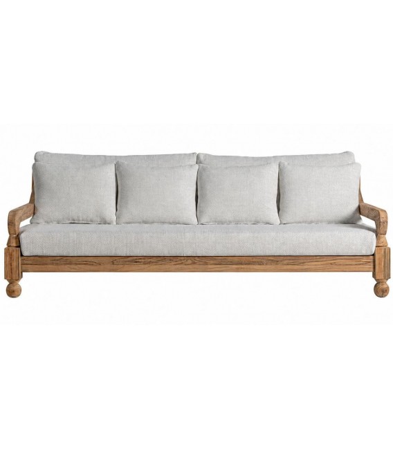 Sofá exterior 4 plazas  XXL teca reciclada y textil blanco boho 1