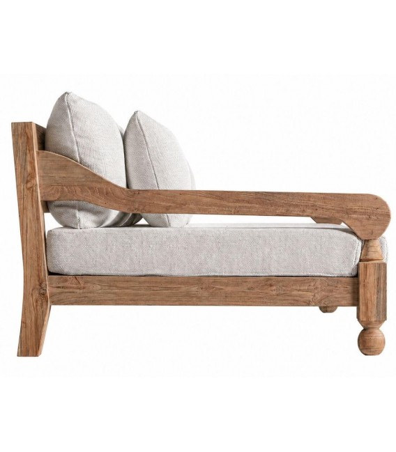 Sofá exterior 4 plazas  XXL teca reciclada y textil blanco boho 2