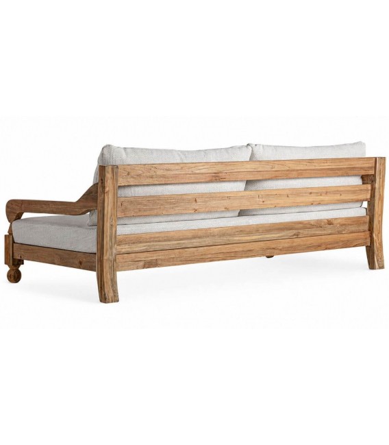 Sofá exterior 4 plazas  XXL teca reciclada y textil blanco boho 3