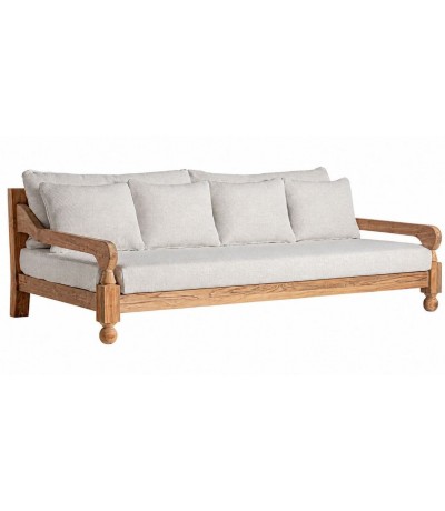 Sofá exterior 4 plazas  XXL teca reciclada y textil blanco boho