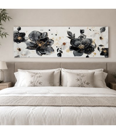 Cuadro horizontal floral foto impresión negro y dorado oriental Mdmhogar
