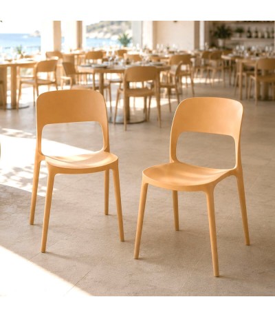 Set 2 sillas comedor apilables color ocre contract hosteleria Mdmhogar