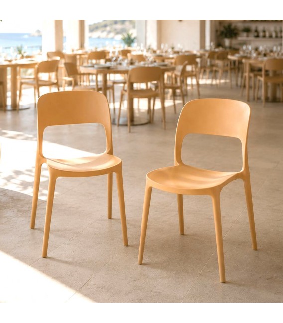Set 2 sillas comedor apilables color ocre contract hosteleria Mdmhogar