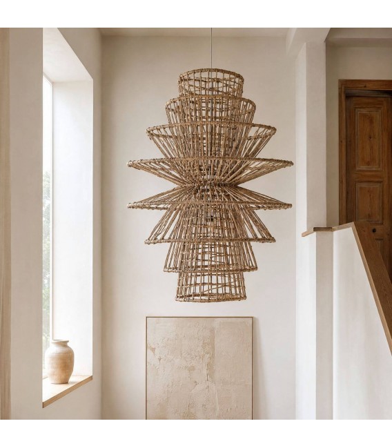 Lámpara techo XL fibras naturales trenzadas y metal estilo boho Mdmhogar