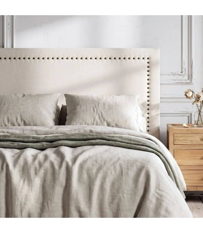 Cabecero tapizado para cama 150 blanco roto con tachuelas bronce. Mdmhogar