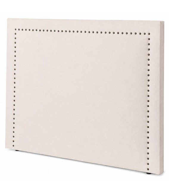 Cabecero tapizado para cama 150 blanco roto con tachuelas bronce.