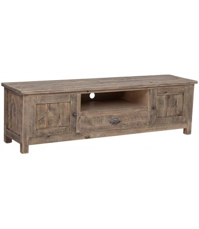 Mueble TV de pino macizo con 2 puertas y 1 cajón estilo rústico