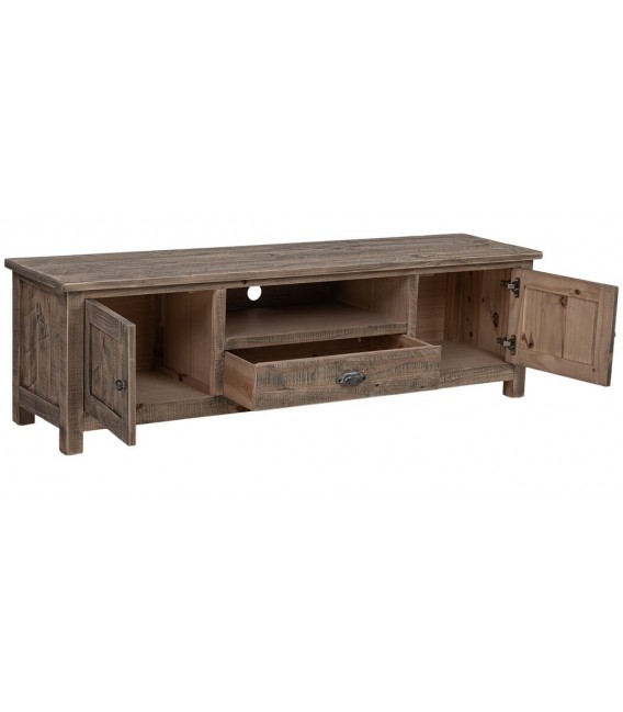 Mueble TV de pino macizo con 2 puertas y 1 cajón estilo rústico 2