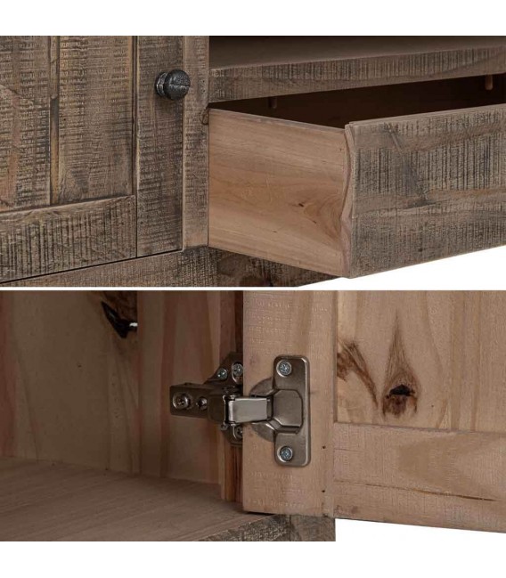Mueble TV de pino macizo con 2 puertas y 1 cajón estilo rústico 3
