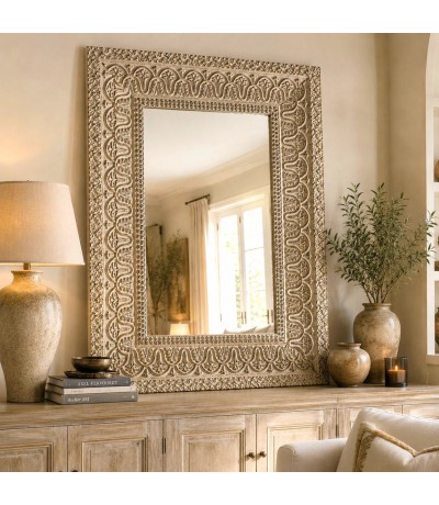 Espejo rectangular XL resina beige envejecida horizontal o vertical Mdmhogar