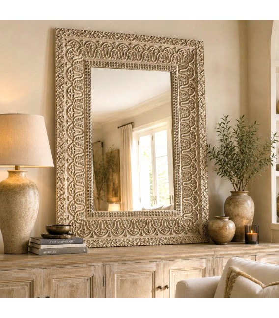 Espejo rectangular XL resina beige envejecida horizontal o vertical Mdmhogar