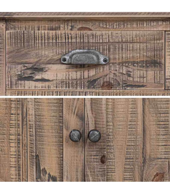 Taquillón rústico madera maciza pino natural y metal gris 4