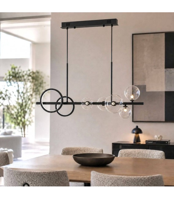 LAMPARA DE TECHO 95 X 30 X 80 ARIDIA METAL NEGRO Y CRISTAL