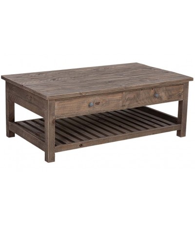 Mesa centro rectangular 4 cajones pino macizo acabado rústico