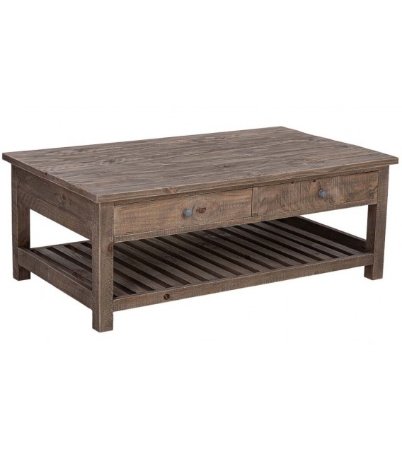 Mesa centro rectangular 4 cajones pino macizo acabado rústico