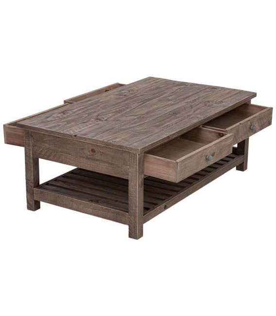 Mesa centro rectangular 4 cajones pino macizo acabado rústico 3