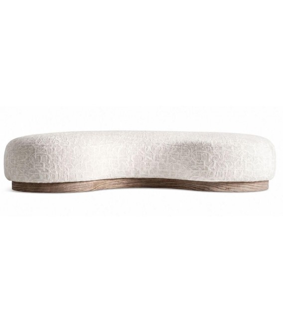 Puf XXL forma riñon jacquard blanco roto con base madera natural 1