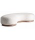Puf XXL forma riñon jacquard blanco roto con base madera natural