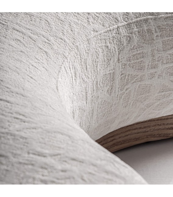 Puf XXL forma riñon jacquard blanco roto con base madera natural 2