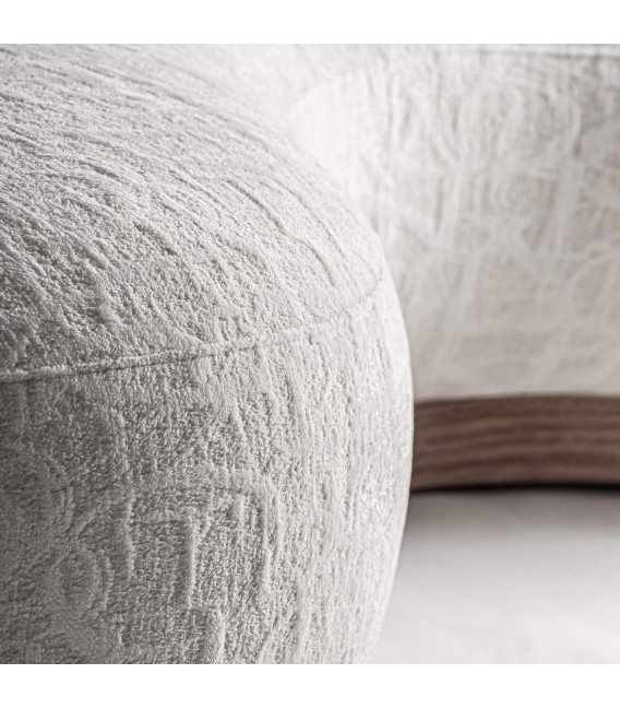 Puf XXL forma riñon jacquard blanco roto con base madera natural 4