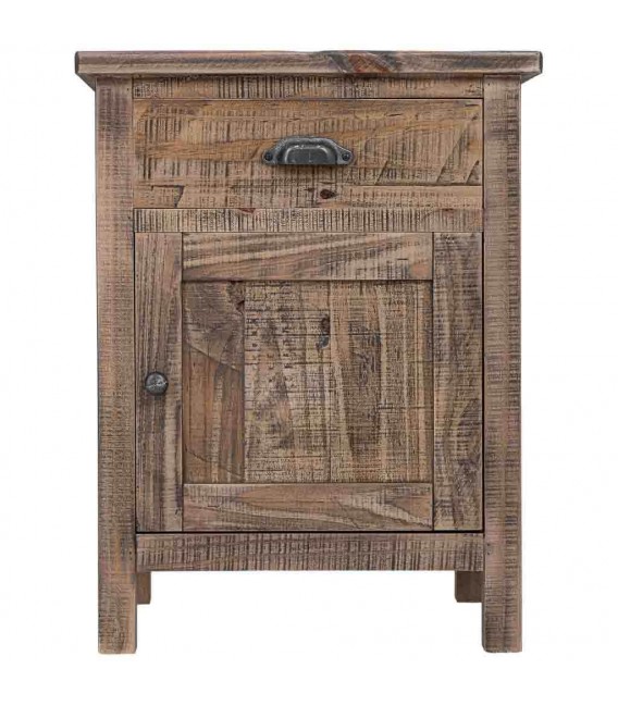 Mesita noche pino macizo con puerta y cajón estilo rústico 1
