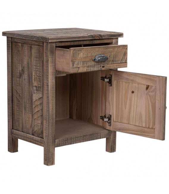 Mesita noche pino macizo con puerta y cajón estilo rústico 2