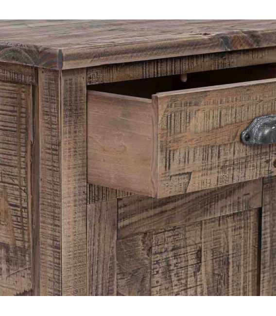 Mesita noche pino macizo con puerta y cajón estilo rústico 3