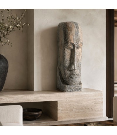 Figura decorativa alta cemento gris efecto piedra oriental Mdmhogar