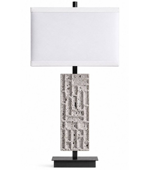 Lámpara sobremesa mármol gris pantalla blanca elegante