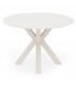 Mesa redonda beige de metal y porcelánico efecto mármol con vetas.1