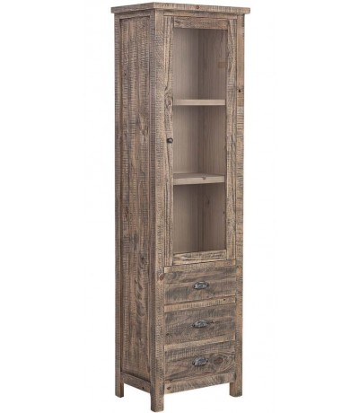 Vitrina estrecha de madera maciza pino 3 cajones estilo rústico