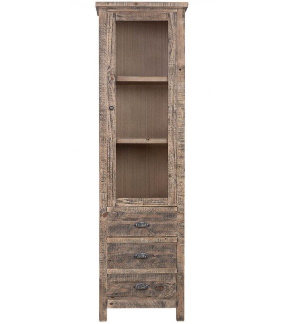 Vitrina estrecha de madera maciza pino 3 cajones estilo rústico 1