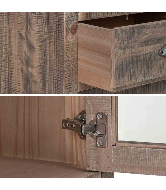 Vitrina estrecha de madera maciza pino 3 cajones estilo rústico 3