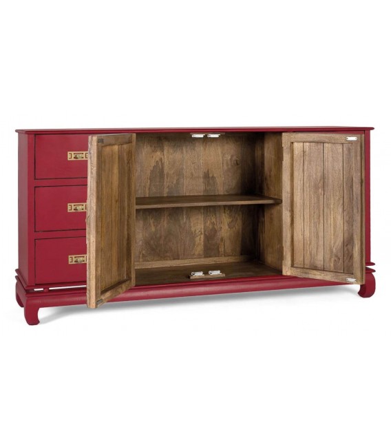 Aparador oriental madera lacada en rojo 6 cajones y puertas centrales 1