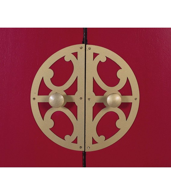 Aparador oriental madera lacada en rojo 6 cajones y puertas centrales 4