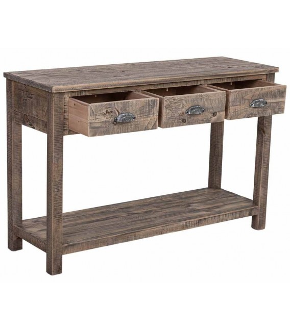 Consola madera de pino macizo con tres cajones estilo rustico 2