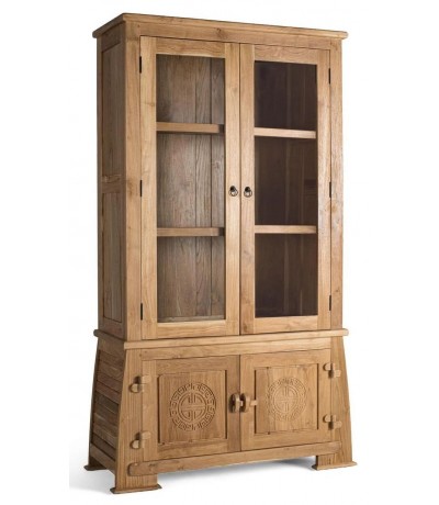 Vitrina madera maciza teca maciza tallada mano natural estilo oriental