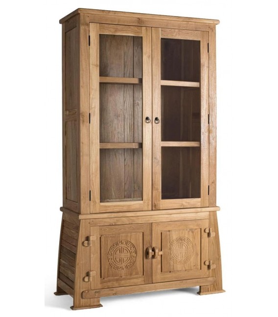Vitrina madera maciza teca maciza tallada mano natural estilo oriental