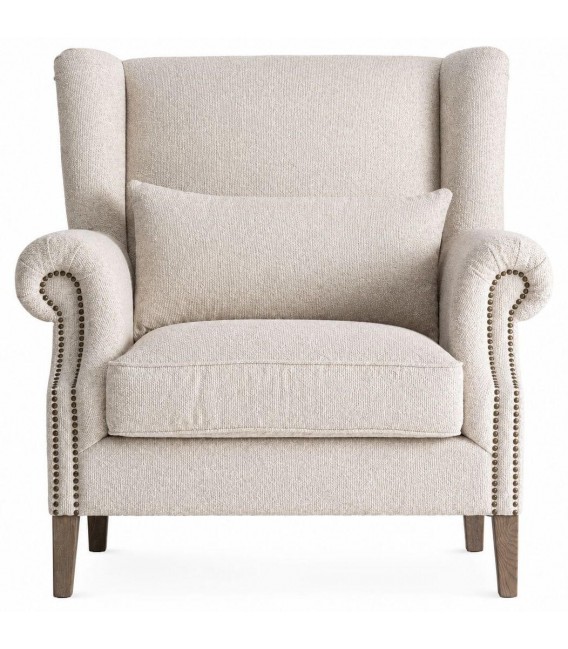 Sillón orejero grande tapizado en chenilla blanco roto clásico 1