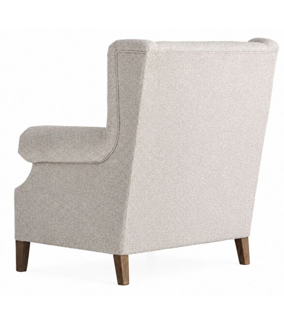 Sillón orejero grande tapizado en chenilla blanco roto clásico 3