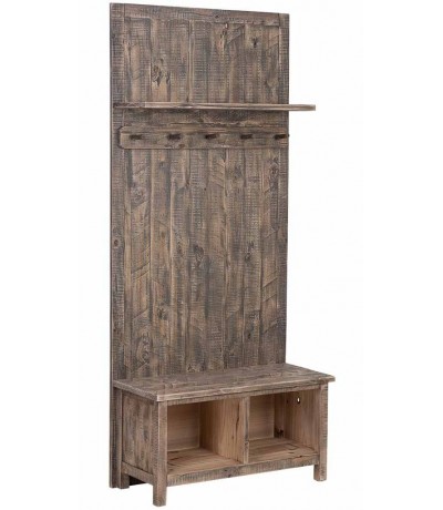Mueble perchero con banco y almacenaje en pino macizo rústico