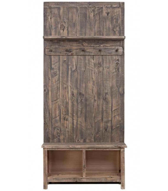 Mueble perchero con banco y almacenaje en pino macizo rústico 1