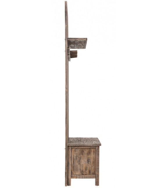 Mueble perchero con banco y almacenaje en pino macizo rústico 2