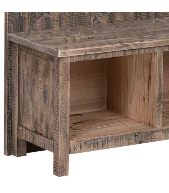 Mueble perchero con banco y almacenaje en pino macizo rústico 4
