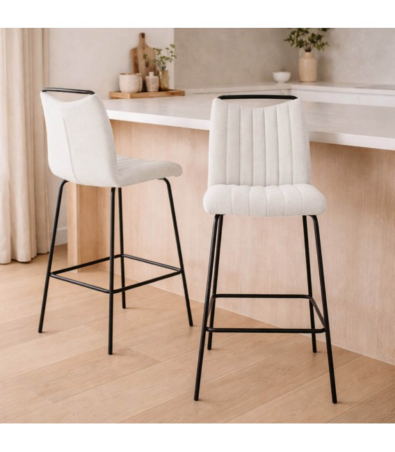 Set 2 taburetes barra en chenilla blanca estilo moderno Mdmhogar