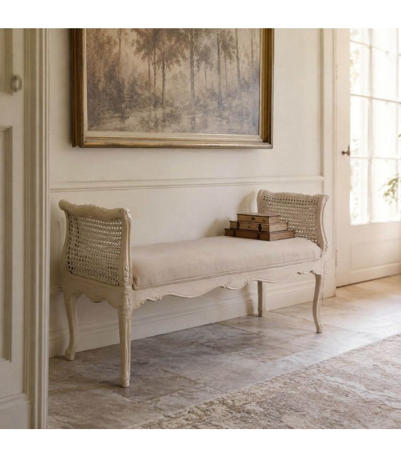 BANCO PIE DE CAMA 137 X 45 PROVENCE MADERA RATAN Y TEXTIL