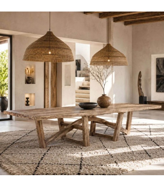 Mesa de comedor rectangular XXL  madera maciza de teca reciclada Mdmhogar