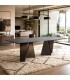 Mesa de comedor grande acero y porcelánico oro y negro, art decó Mdmhogar