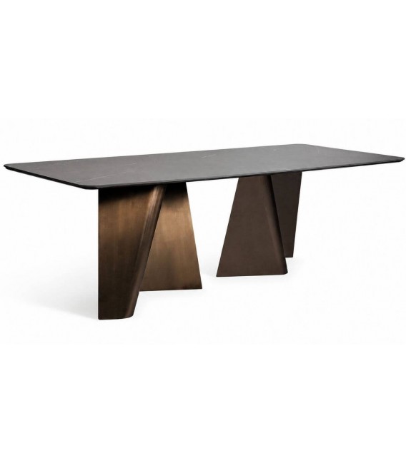 Mesa de comedor grande acero y porcelánico oro y negro, art decó